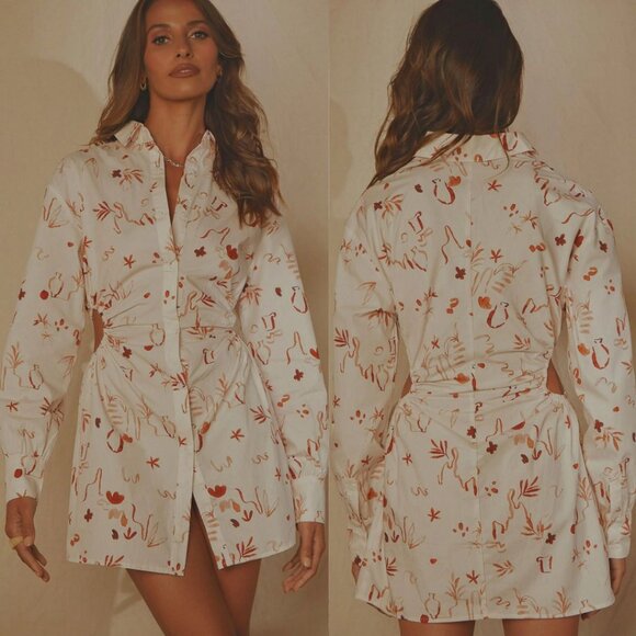 Peppermayo Patterned Safari Long Sleeve Corfu Linen Shirt Mini Dress - Picture 2 of 2